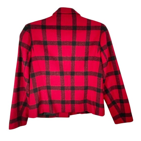 Talbots Wool Blend Red & Black Buffalo Plaid Blazer Silver Toggle Buttons 2P - Picture 5 of 16